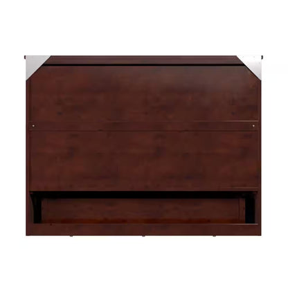 Deerfield Walnut Brown Wood Frame Full Murphy Bed Chest with 6 In. Mattress, Storage Drawer and Built-In Charger