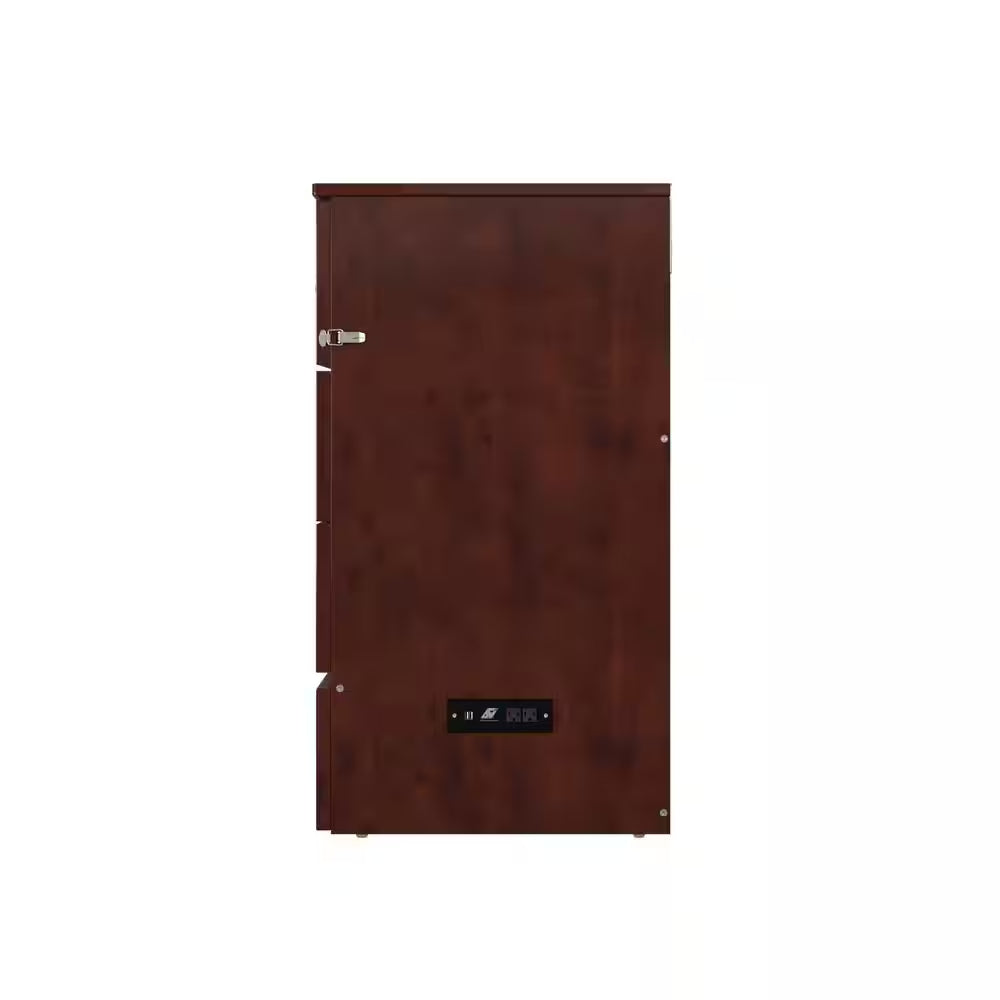 Deerfield Walnut Brown Wood Frame Full Murphy Bed Chest with 6 In. Mattress, Storage Drawer and Built-In Charger